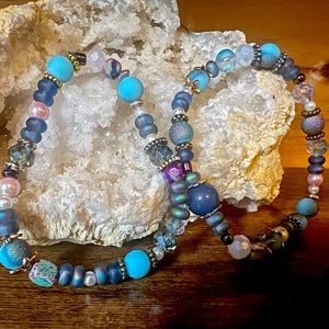 Handmade colorful boho stretch bracelet random beads large set of 2